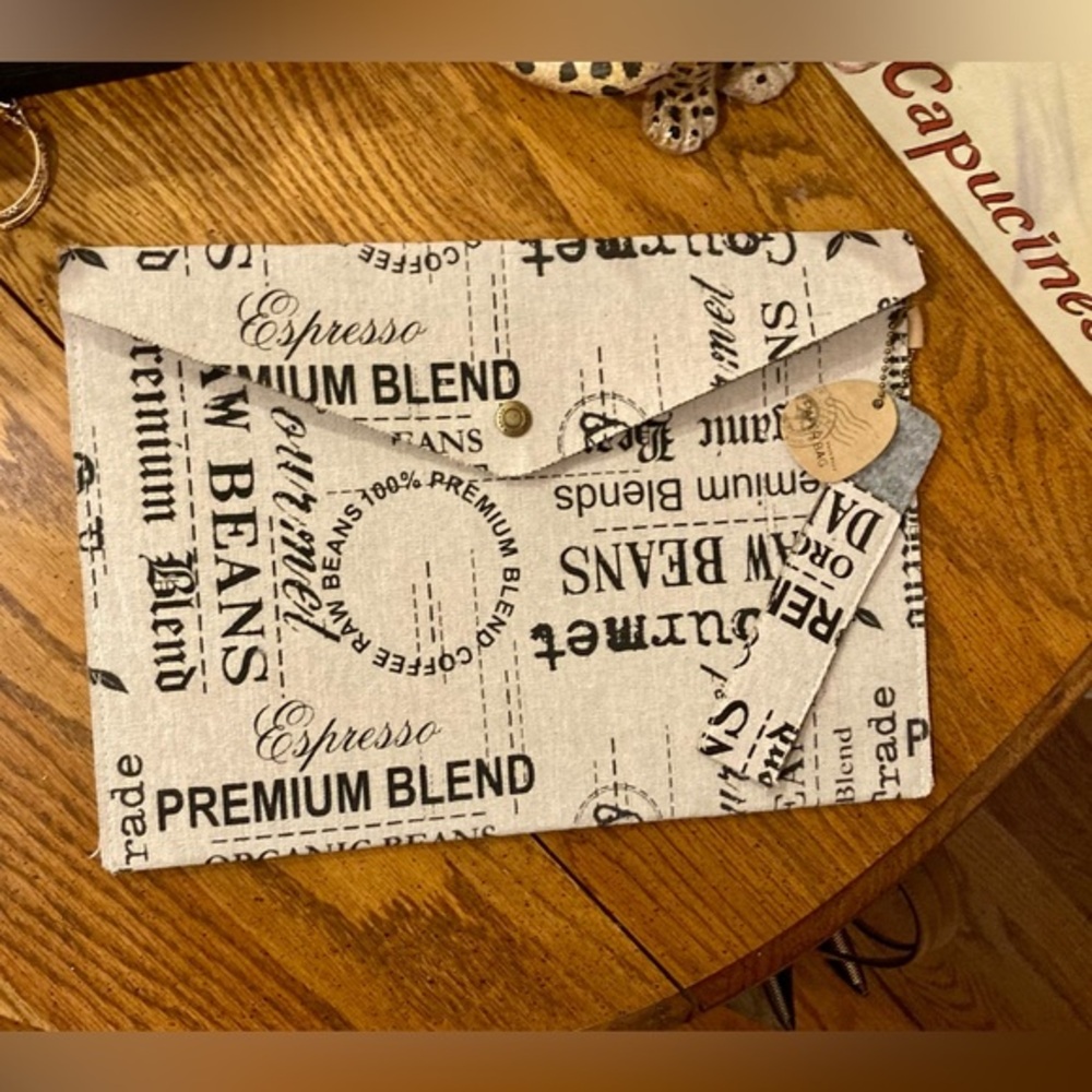 Coffee Espresso Themed Print Envelope  Clutch - NEW